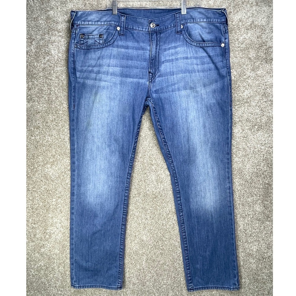 True Religion Ricky Relaxed Straight Jeans Mens 44 Blue Cotton Streetwear Denim
